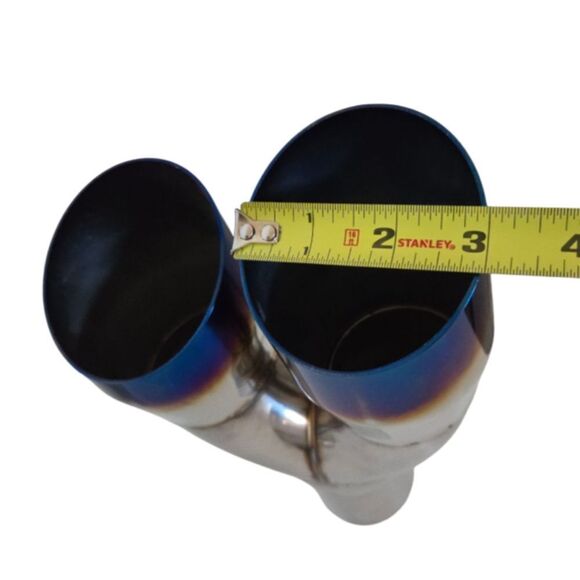 Pair Offset 2.25" In Quad 3" Out Dual Wall Exhaust Tip Stainless Steel Staggered - Picture 6 of 9